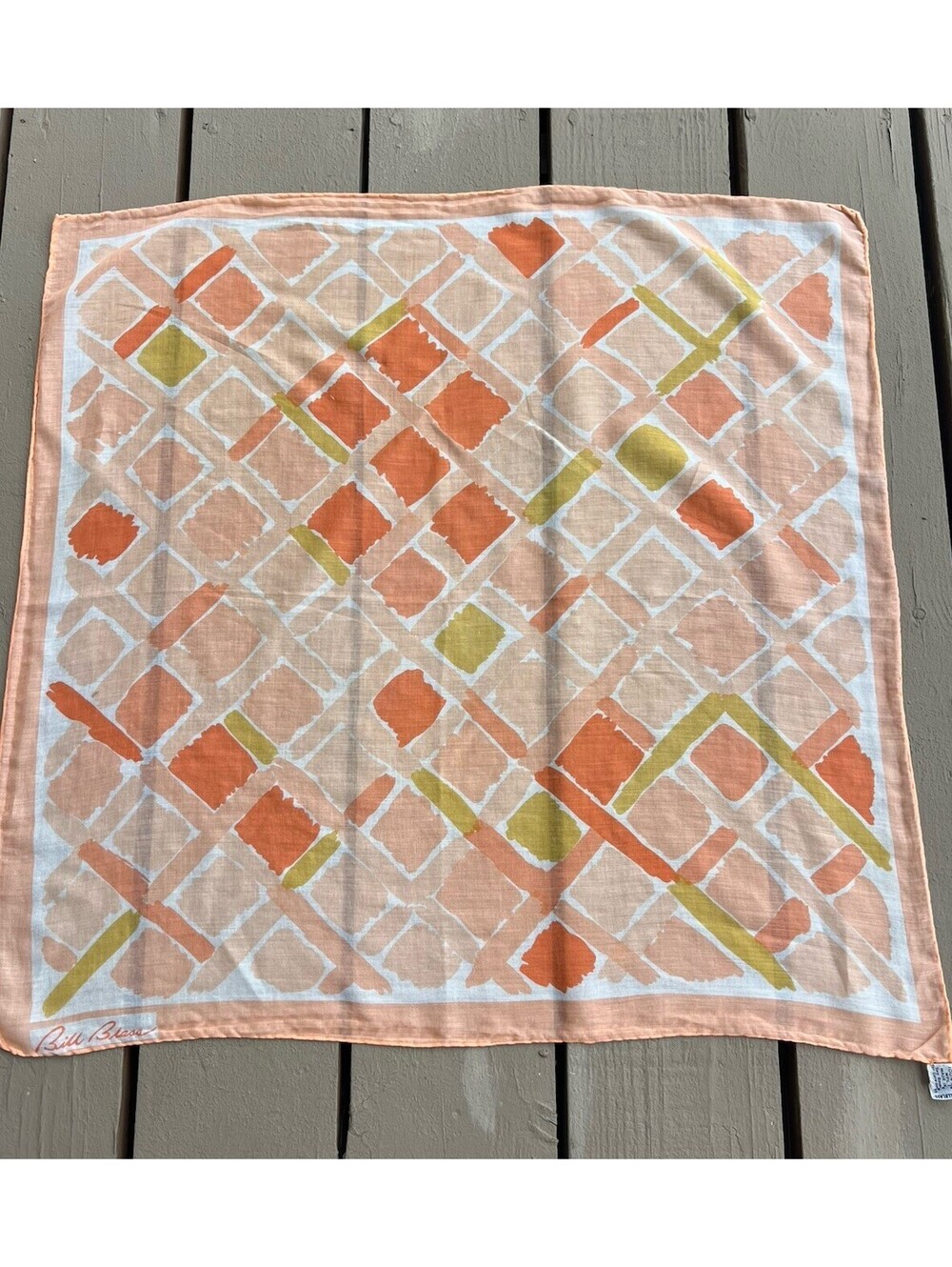 Bill Blass Vintage Cotton Orange Peach Scarf Made In Japan 25X26